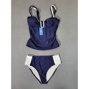 CUPSHE Women's Tankini Set Adjustable Straps U Wire Two Piece Swimsuit Medium